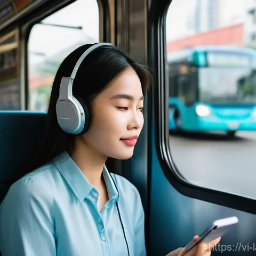 언어 교육에서의 혼합 방법론 - **Prompt 1: Flexible Learning on the Go**
    A realistic photograph of a young Vietnamese woman in ...