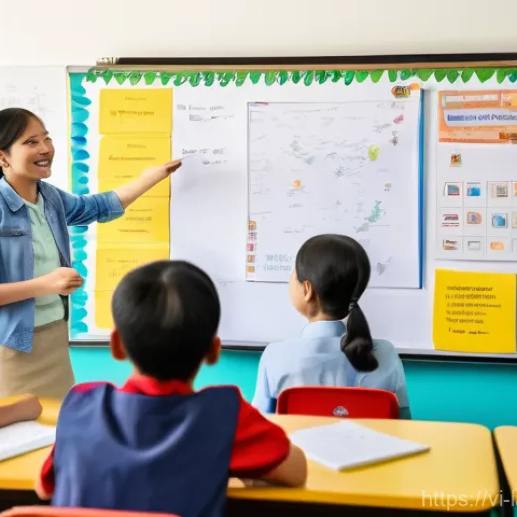 언어 교육에서의 수업 관리 - **A dynamic and interactive English language classroom in Vietnam**, filled with a diverse group of ...