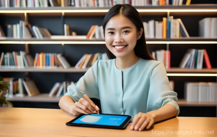 언어 교육에서의 개별화 학습 - A vibrant, high-definition image featuring a young Vietnamese woman, appearing to be in her early tw...