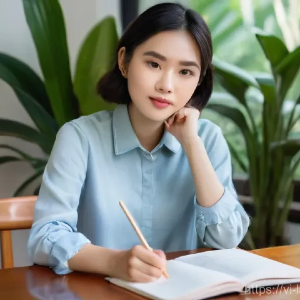 언어 교육에서의 메타인지 전략 - **Prompt:** A young Vietnamese woman, in her early 20s, with short, neat dark hair and a bright, int...