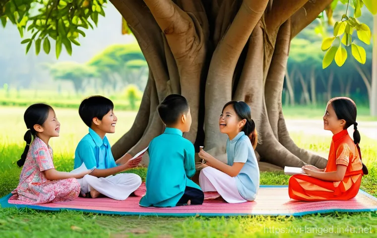 언어 교육의 정책 연구 - **Vibrant Vietnamese Children Learning English Outdoors**
    A cheerful group of Vietnamese childre...