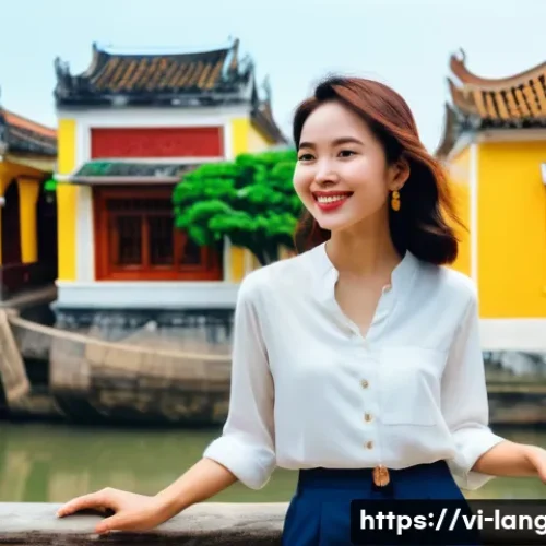 언어 교육에서의 프로젝트 학습 - **Prompt 1: Vietnamese Travel Vlogger in Hội An**
    "A young, cheerful Vietnamese woman, in her ea...