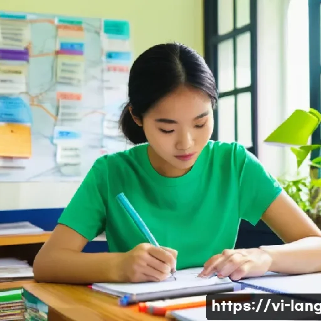 언어 교육에서의 교수법 - **Prompt 1: Focused Vietnamese Student Creating a Vocabulary Mind Map**
    A vibrant, medium shot o...
