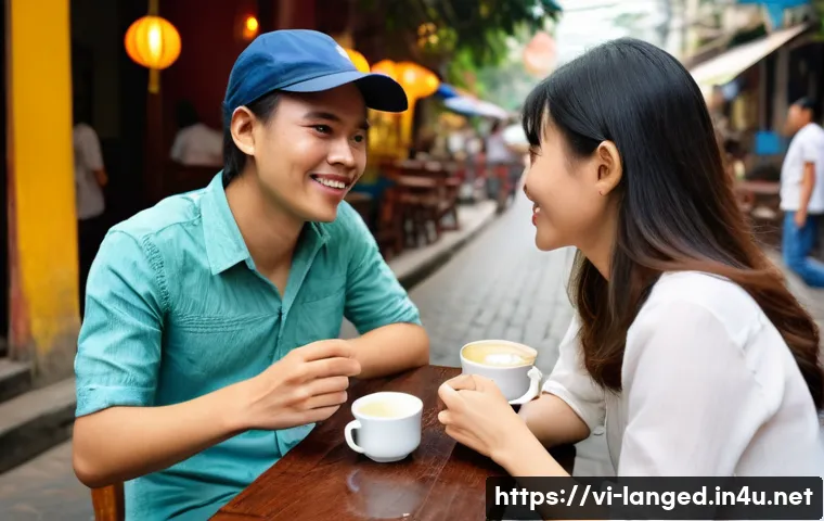 언어 교육에서의 실용 언어 교육 - **Prompt: Confident Cross-Cultural Exchange in Hanoi**
    A vibrant, sunlit scene in an outdoor caf...
