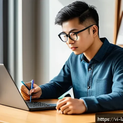 Home 30 언어 교육에서의 온라인 평가 - A modern online learning platform interface displayed on a sleek laptop screen, showing detailed per...