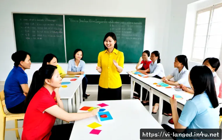 언어 교육에서의 교사 교육 - Photorealistic teacher training workshop in a modern Vietnamese language education center, diverse V...
